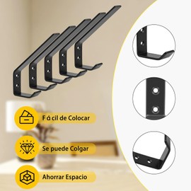HOGESA 5 PCS Soporte para Casco de Moto, Perchero de Pared de Acero Inoxidable, Porta Cascos Moto para Pared, Resistencia, para Casco Moto, Ropa y Albornoces, Llaves, Auriculare