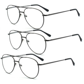 EYE ZOOM 3 Pack Metal Frame Aviator Style Reading Glasses with Spring Hinge (Gunmetal, Strength: +1.75)