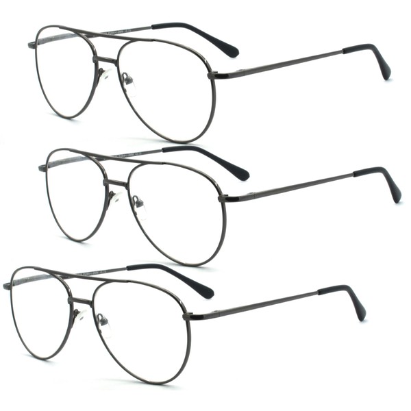EYE ZOOM 3 Pack Metal Frame Aviator Style Reading Glasses
