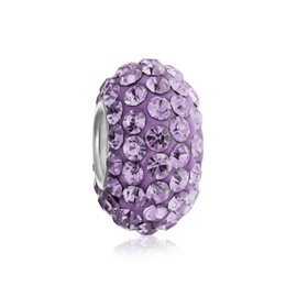Lavender Crystal Round Bead Simulated Alexandrite Bead Charm .925 Sterling Silver for European Bracelet For Women