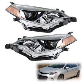 Nurniacl 2-Pack Headlight Assembly Headlamps Halogen Clear Lens Left Right Side Projector with Amber Replacement for 2014 2015 2016 Corolla