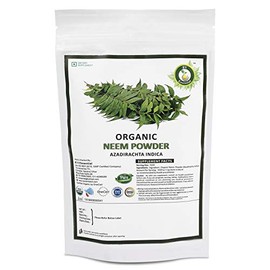R V Essential Organic Neem Powder 200gm/ 7.05oz/ 0.44lb- Azadirachta Indica Neem Leaf Powder for Tooth for Hair for Skin USDA Organic Certified Supplement in Resealable and Reusable Zip Lock Pouch