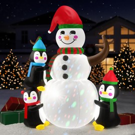 6.2FT Christmas Inflatables Snowman&Penguins Built-in Colorful Rotating LED Lights, Christmas Inflatable Outdoor Decorations, Christmas Blow Ups for Yard Garden Lawn Xmas Holiday Party