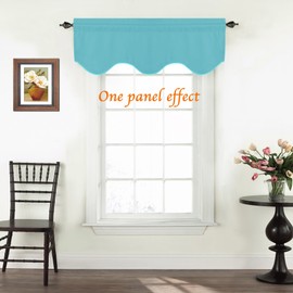 Turquoize Solid Blackout Valance, Short Curtains, Scalloped Window Treatment, Aqua, 52-inch by 18-inch, 1 Panel