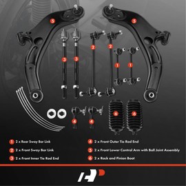 A-Premium Set of 12, Front Lower Control Arm, Inner Outer Tie Rod End, Front & Rear Sway Bar Link, Compatible with Mazda Protege 2001-2003, Protege5 2002-2003
