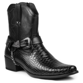 Metrocharm Diego-01 Men's Belt Buckle Chain Strap Western Cowboy Boots (10, Black)