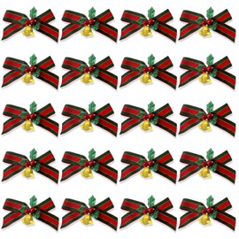 HAIKING Christmas Bowknot, 20 PCS Christmas Bows with Bells for Wreath, Window, Hanging Decorations (4x6 cm/1.6x2.4 in)
