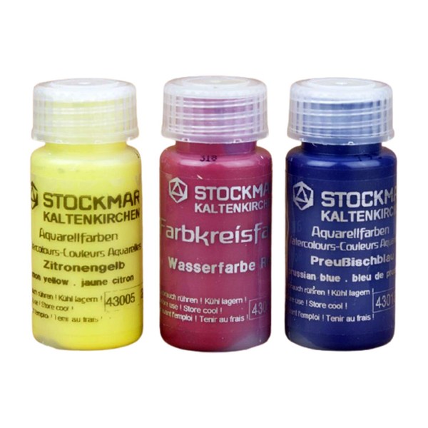 Stockmar Watercolor Paint Set - Includes Carmine Red, Lemon Yellow, Ultramarine Blue- Washable Paint for Kids, Students, & Artists (3 Bottles, 20 mL)
