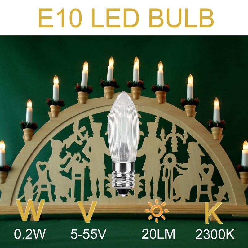 MUSUNIA MUSUNIA E10 LED,0.2W Ersatz 1W Riffelkerze, 13*45mm,Warmwei? 2300K,20LM, AC