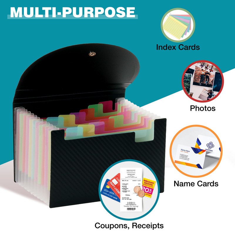 H4D Coupon Receipt Holder, 13 Pocket Accordion File Organizer, 7x4.5