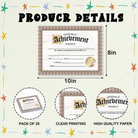 Certificate of Achievement, 25 PCS 8 X 10 Inches Award Certificates, Student of The Month Certificate, Suitable for End of Semester for Teachers Students Parents-07