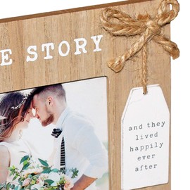 Our Love Story Wooden 6x4 Photo Frame with Heart and Hanging Plaque