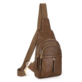 SUOSDEY Crossbody Bag for Women, Fashion Sling Bag, Leather Chest Bag BackPack with Adjustable Straps dark coffee