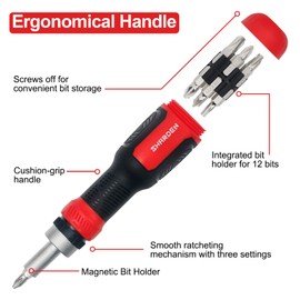 SHARDEN Ratchet Screwdriver 13-in-1 Ratcheting Screwdriver Set Multi Screwdriver Tool All in One with Torx Security, Flat Head, Phillips, Hex, Pozidriv and 1/4 Nut Driver