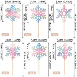 24 piezas de adornos de copos de nieve para cupcakes con purpurina y copos de nieve congelados, decoraciones para tartas de invierno para baby shower, niños, cumpleaños, Navidad, suministros de fiesta de Navidad, color plateado