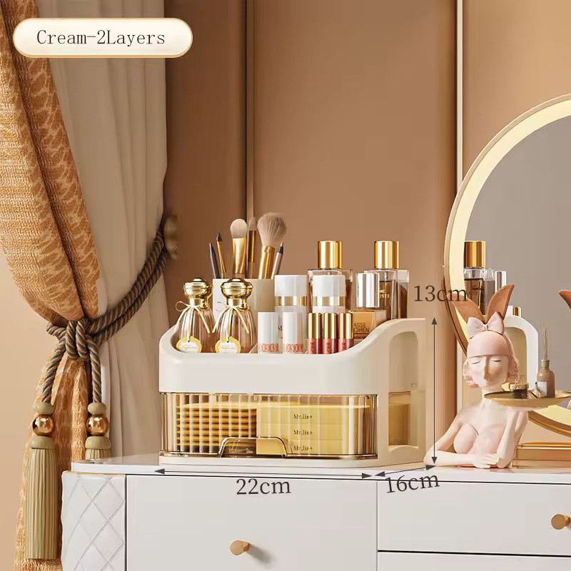 2-Layer Cosmetic Storage Box with Transparent Drawer