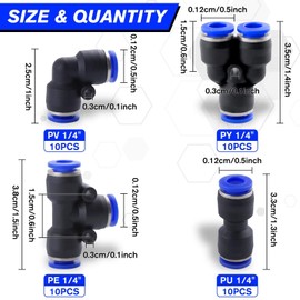LEONTOOL One-Touch Pipe Fittings, Quick Fitting, Air Hose Joints, 40 Pieces, 4 Types, Straight Type, L-Shaped, T-Shaped, Manifold Type, Air Tube, Joint, Tube, Fittings, Union, Quick Fittings, Air