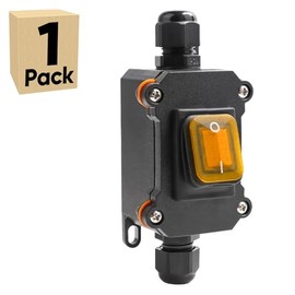Inline Cord Switch IP67 Waterproof with DC 12V-24V Yellow LED Illuminated Rocker Button, Outdoor ON/Off Power Toggle Switch, 12V 20A PG9 Sealing Entry & Exit Line (Two-Side, Yellow Light)