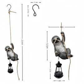 Sloth Garden Decor Cute Wild Animal Outdoor Sculpture Resin Climbing Twine with LED Light Waterproof Hanging Animal Figurine for Garden Wall Balcony