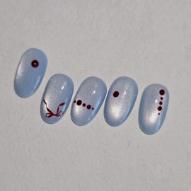[Handmade Nail Tips] Burgundy Drop |Magnetic Gel Dot Henna Nail - Coffin Midi / [수제네일팁] 버건디드롭 | 자석젤 도트 헤나네일 - 코핀미디