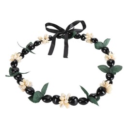 Hawaiian Leis Kukui Nut Beads Necklaces, Elegant and Fashionable Kukui Nuts Lei Necklace for Men Women Luau Graduate Gift, Luck Symbolization (Black)
