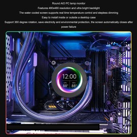 2.1inch AIO Computer Temp Monitor, CPU Cooler LCD Display Screen Upgrade Kit, PC Sensor Panel CPU Temp Monitor for Water Cooling Systems, for AIDA64 (Black)