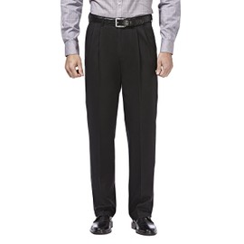 Haggar Men's Premium No Iron Khaki Classic Fit Pleat Front Casual Pant (Regular and Big & Tall Sizes), Black, 42W x 32L