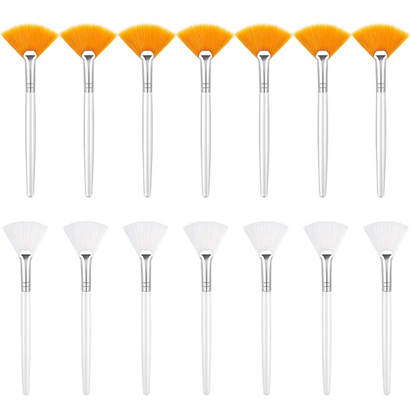 14 Pieces Fan Brushes Facial Applicator Brush Soft Fan Brushes Acid Applicator Brush Cosmetic Makeup Applicator Tools for Mud Cream (5.82 Inches, Yellow, White)