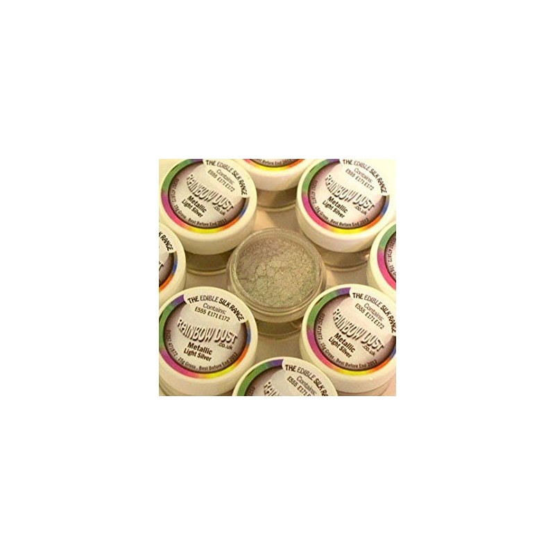 Rainbow Dust Edible Silk Powder - Metallic Light Silver, 15g