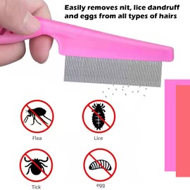 Hair Nit Comb Set Stainless Steel Teeth Long-Handle Headlice Remover Nit Combs For Pets, Kids and Adults (8Pcs)