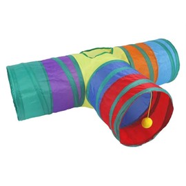 Busstier Gökkuşağı Renkli Katlanır Kedi ve Köpek Oyun Tüneli, Uzun Eğlenceli Evcil Hayvan Oyuncak Tüneli (T Şeklinde)