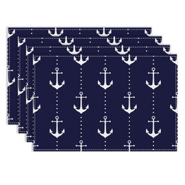 Anchor Placemats Set of 4, 12x18 Inch Summer Nautical Navy Blue Retro Sailing Seasonal Heat Resistant Table Mats for Dining Kitchen Party Holiday Decor