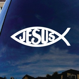 SoCoolDesign Jesus Fish Christian Cross Car Truck Laptop Sticker Decal 5" Diameter