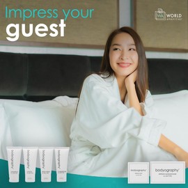 World Amenities Bodyography Blanc Mini Travel Size Toiletries Bathroom Kit | Vanilla White Tea| Shampoo, Conditioner, Body Wash, Lotion, Artisan Soap and Massage Bar