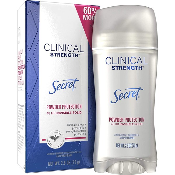 Secret Antiperspirant Clinical Strength Deodorant for Women, Invisible Solid, Powder Protection, 2.6 oz