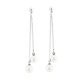 Anthony Vincent Aretes mujer - Aretes 2 Perlas Cultivadas Blancas Naturales Cultivadas como accesorios para mujer con Poste Plata .925 con Rodio. Joyeria para Mujer con perlas. Atractivos regalos para mujer