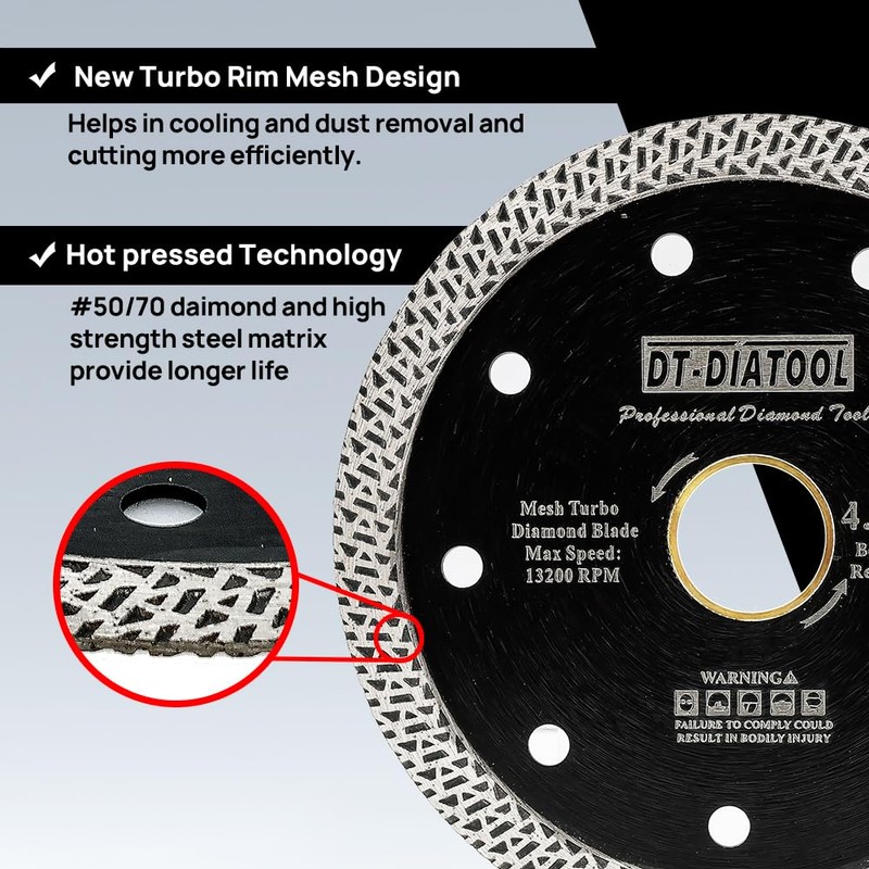 DT-DIATOOL Diamond Granite Blade 4-1/2 Inch for Marble Porcelain Tile