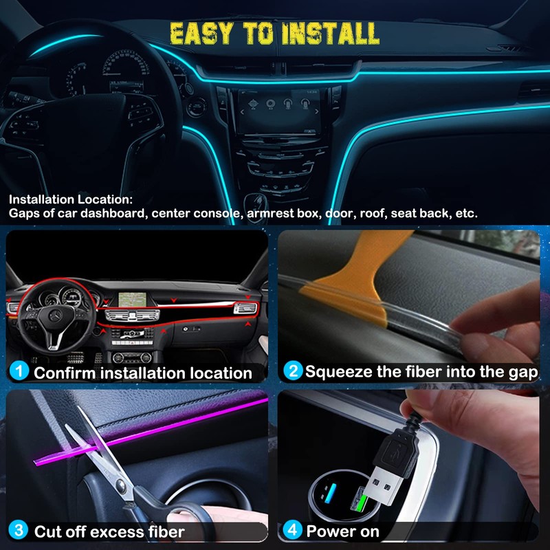 Jushope Interior Car LED Strip Lights, RGB USB Car Ambient