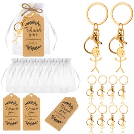 Ecation 20 Set Funny Doodle Keychain Party Favors Set Steel Finger Keyring Matching Keychains with Kraft Tags and Organza Bag for Friends Birthday Wedding Party Gift