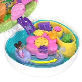Polly Pocket Flower Garden Bunny Compact Playset with 2 Micro Dolls, Color Change & Water Play