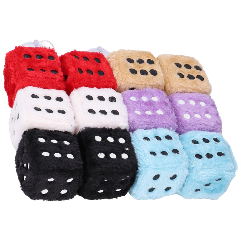 6 Pairs Car Rearview Mirror Hanging Plush Dice with Dots