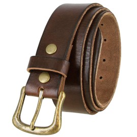 BS040-CX152 Genuine Full Grain One-Piece 100% Leather Belt With Polished Solid Brass Buckle 1-1/2"(38mm) Wide (Brown, 32)