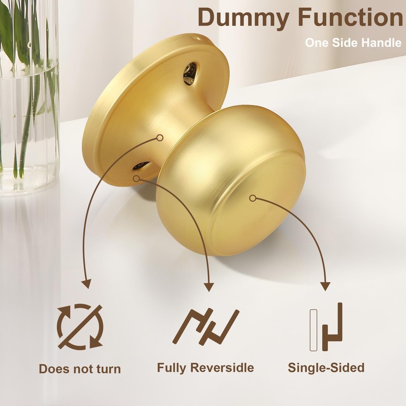 Probrico 8 Pack Gold Dummy Door Knob Closet Doorknobs, Individual