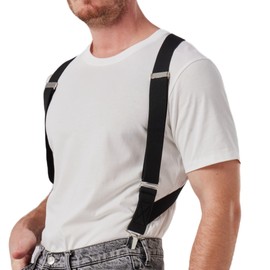 2 Clips Men's Suspenders X-Back Clip-On Elastic Braces for Formal and Casual Wear