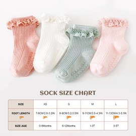 AQOKKA Baby Girl Toddlers Socks with Non-slip Grip Cute Frilly Ruffle Ankle Soft Cotton Newborn Baby Socks for Infant Kids