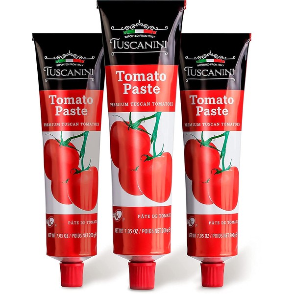 Tuscanini Premium Double Concentrated Tomato Puree Tube, 200g (3 Pack) Made with Premium Italian Tomatoes, Gluten Free, Non-GMO, Kosher
