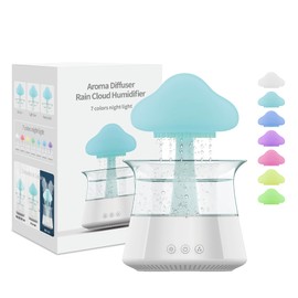 Rican Rain Cloud Humidificador de goteo de agua – Difusor de aroma de hongos, difusores de aceite esencial, difusores de aromaterapia de ruido blanco de 300 ml con luces de nube de 7 colores para el hogar, habitación grande, oficina, color blanco
