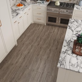 CRE8TIVE 24-Pack Light Brown Wood Peel and Stick Floor Tile Self Adhesive Vinyl Plank Flooring 6"x36" Natural Wood Grain Vinyl Plank Waterproof Thick Tile Stickers for Kitchen Bathroom Home Decor