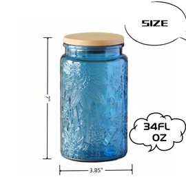 34 FL OZ Blue Vintage Glass Jar, Decorative Mason Jar for Home Kitchen Storage Coffee Tea Sugar Biscuit Candy Jar with Lid (Blue Sunflower)