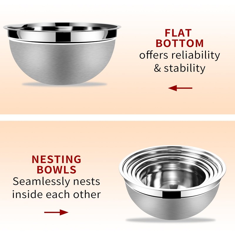 Lazycorner Mixing Bowls with Airtight Lids Set 5 Pcs Stainless